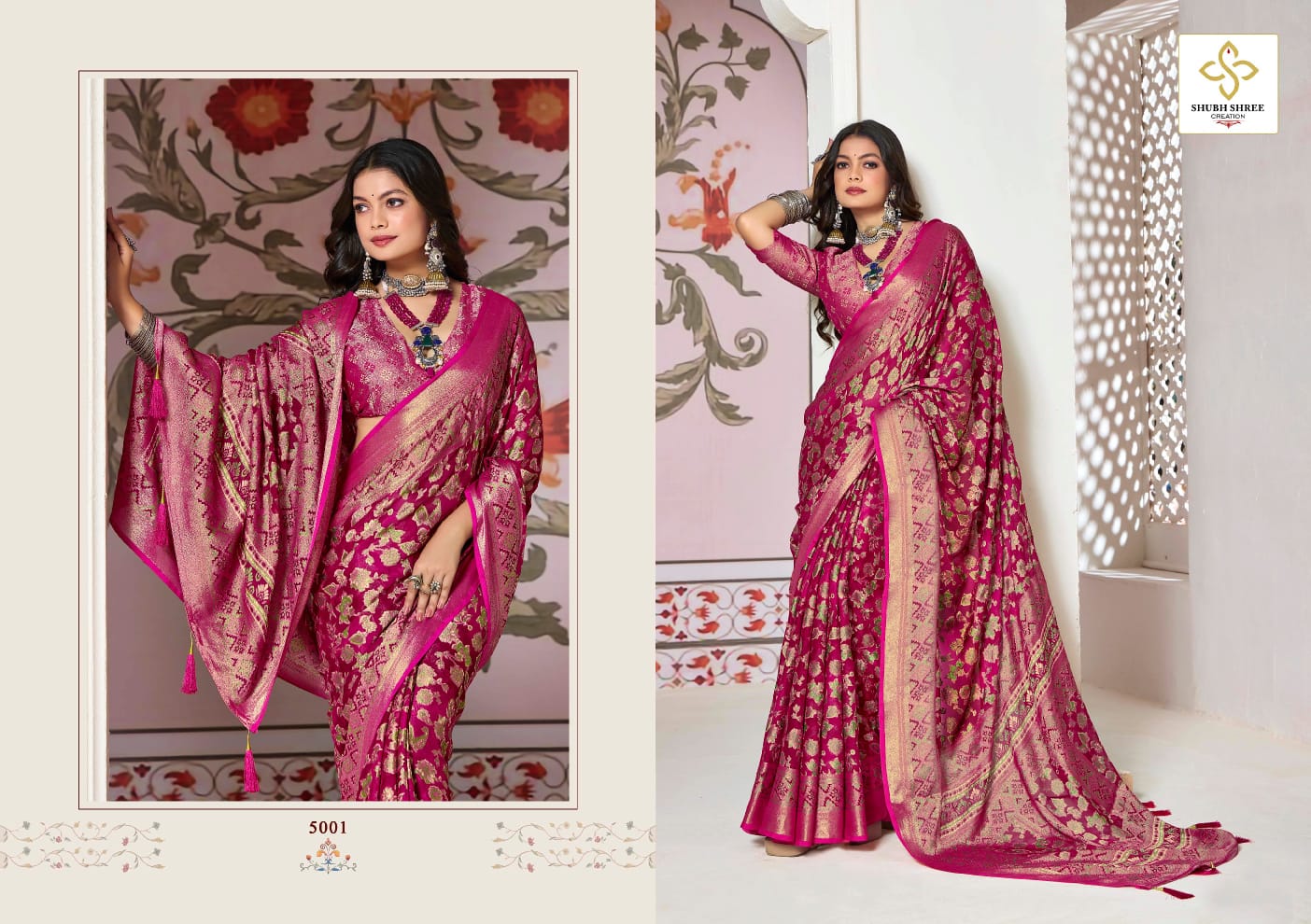 Shagun 5 By Shubh Shree Dull Moss Brasso Designer Saree Exporters In India